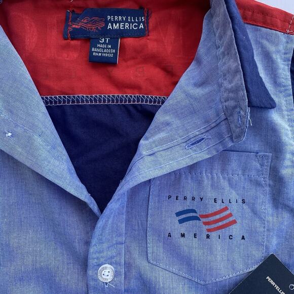 Perry Ellis America Toddler Boys Blue Button Up Shirt 3T BRAND NEW - Picture 2 of 4